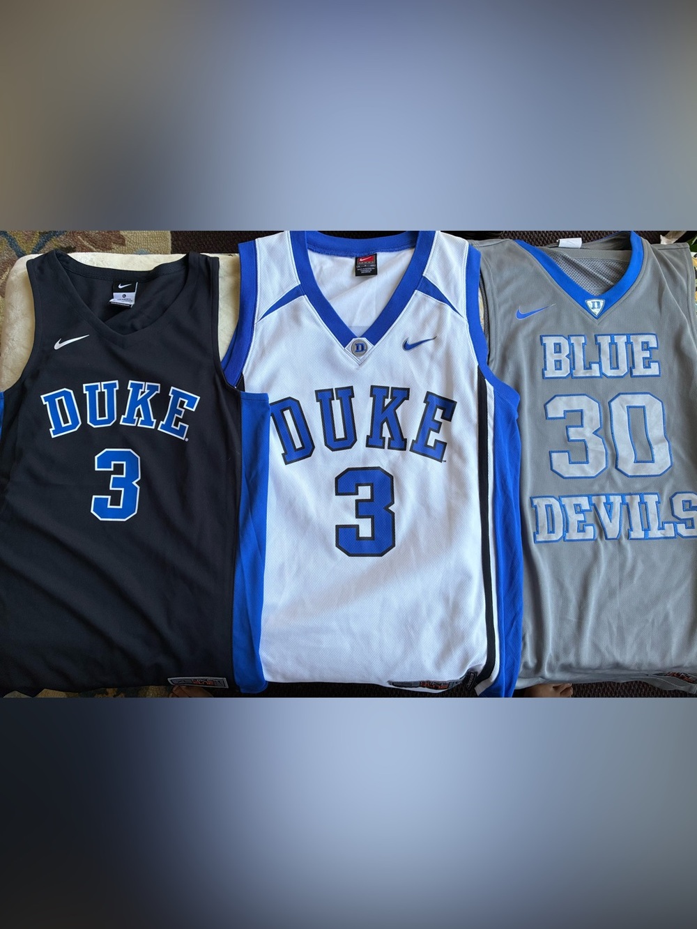 Lot Of 3 Duke Nike Elite Basketball Jerseys Gray & White Adult Sm Black Youth XL